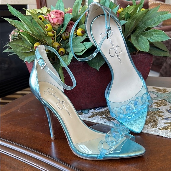 Brand New Jessica Simpson Wayri Stiletto Heels Sandals Lucite Chainlink Blue - Picture 15 of 15